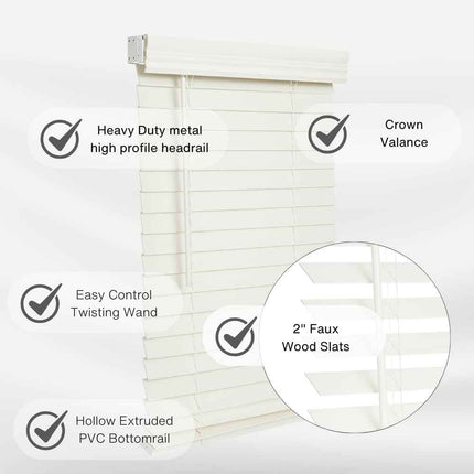 LOTUS & WINDOWARE Cordless 2-inchFaux Wood Blind 23" Wide x 36" Long,(Soft White