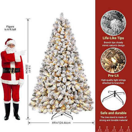 SHareconn 7ft Prelit Snow Flocked Artificial Holiday Christmas Tree with 350 Incandescent Warm White Lights, Foldable Stand, Snow Flocked Full Prelighted Xmas Tree W/1170 Branch Tips, 7.5 FT, White https://a.co/d/0bJx0XVN