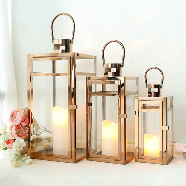 TRIROCKS Set of 3 Stainless Steel Candle Lantern 19'' High Metal Candle Holder w