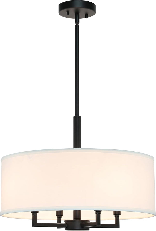 XiNBEi Lighting Drum Chandelier, Farmhouse 4 Light Pendant Light with White Fabr