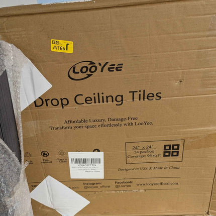 LooYee 24 PCS 24 x 24 Inch Black Drop Ceiling Tiles, 2 x 2FT PVC Smooth Ceiling