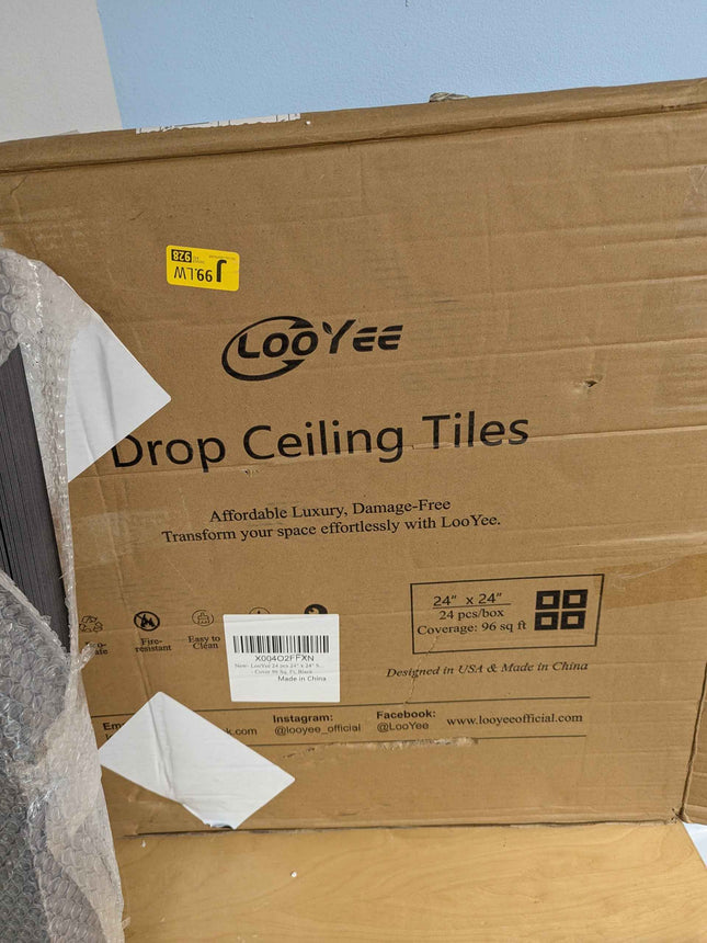 LooYee 24 PCS 24 x 24 Inch Black Drop Ceiling Tiles, 2 x 2FT PVC Smooth Ceiling