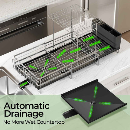 Large 2 Tier Dish Drying Rack, Extendable Dish Rack, Stainless Steel Anti-Rust D