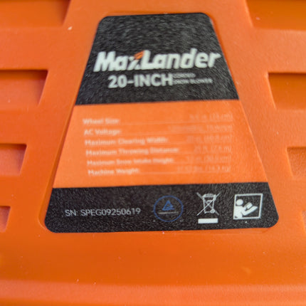 MAXLANDER Corded Electric Snow Blower, 20 Inch 15A Electric Snow Thrower with Du