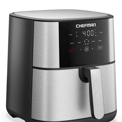 Chefman TurboFry® Touch Air Fryer, XL 8-Qt (7.5L) Family Size, One-Touch Digital Control Presets, French Fries, Chicken, Meat, Fish, Nonstick Dishwasher-Safe Parts, Automatic Shutoff, Stainless Steel