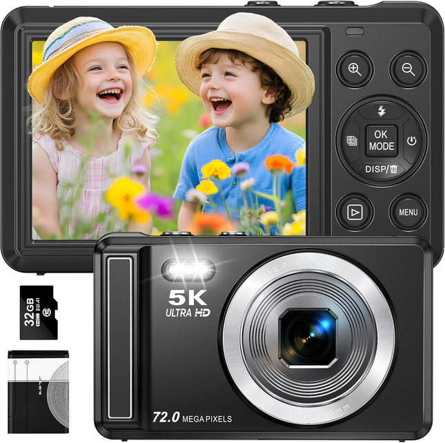 5K Digital Camera - Point and Shoot Small Digital Cameras - 72MP UHD Autofocus C