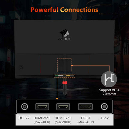 Z-Edge 24.5" Gaming Monitor, Z-Edge UG25I FHD 1920x1080 240Hz Gaming Monitor, 1m