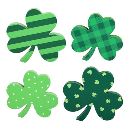St. Patrick's Day Wooden Shamrock Decorations Set of 4, Irish Clover Table Ornam