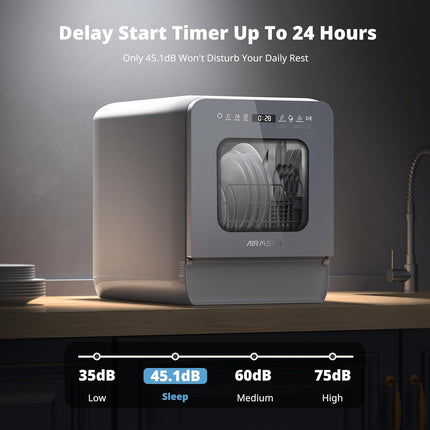 AIRMSEN Narrow Countertop Dishwasher with 5L Water Tank, Portable Dishwasher wit