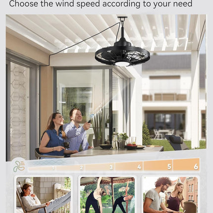 LEDIARY 20" Outdoor Ceiling Fan with Lights,IP65 Waterproof Gazebo Hanging Fan w