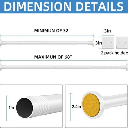 CorkLatta White Shower Curtain Rod,1 Inch Diameter Stainless Steel Adjustable Sp