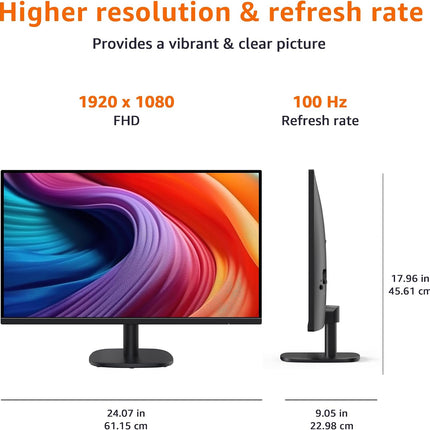 Amazon Basics 27 Inch Monitor, FHD 1080P, Max 100Hz, VESA Compatible, Built-in S