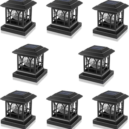 AEFRELEOHT Solar Post Cap Lights, Warm White & RGB Automatic Cycling, Cracked Gl