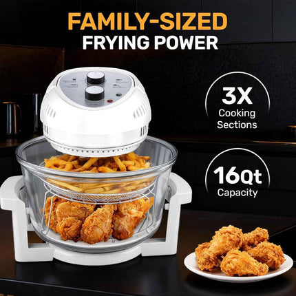 Granitestone 16 Qt Glass Air Fryer Oven Non Toxic, Oil-Less Air Fryer, 16 Quart, 1300W with Built in Timer, Self Clean Function, Dishwasher Safe, Includes 50+ Recipe Book - White