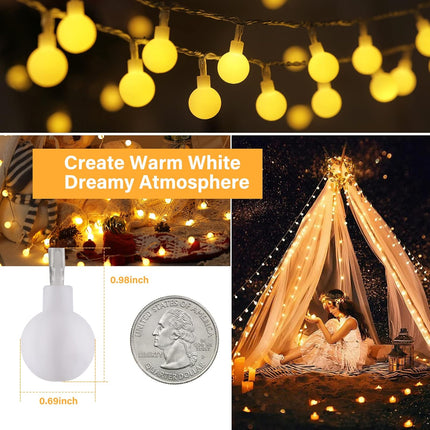 33 FT 100 LED Globe Ball String Lights, Fairy String Lights Plug in, 8 Modes wit