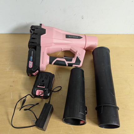 STEELITE 21V Cordless Leaf Blower, 150 MPH 600 CFM Airflow, 6-Speed, Lightweight 3.2 lb with 2 Batteries & Charger, Pink