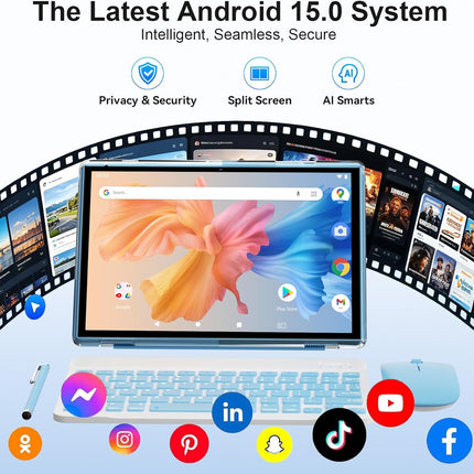 10 Inch Tablet 2 in 1 Android 15 Tablets with Keyboard Tabletas, Include Mouse S