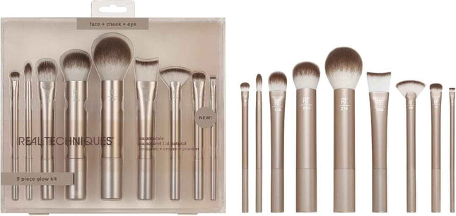 Real Techniques Au Naturale 9 Piece Makeup Brush Set, For Liquid, Cream, & Powde