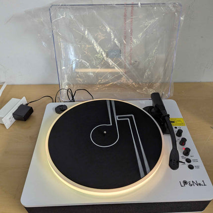 LP&No.1 Record Player with Built-in Stereo Speakers, LED Control, 3-Speed Belt-D