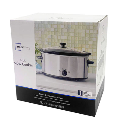 Mainstays 6 Quart Oval Slow Cooker, Stainless Steel Finish, Glass Lid