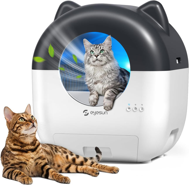 EYESUN 76L Self-Cleaning Cat Litter Box with App Control, 13L Waste Bin, Safety Sensors & Odor Control