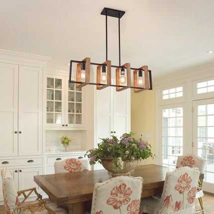 Black Farmhouse Pendant Light,1-Light Small Chandelier,Wood Dining Room Light Fi
