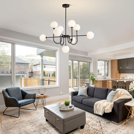 Mid Century Chandelier,Modern Sputnik Globe Chandelier,Black Chandeliers for Din