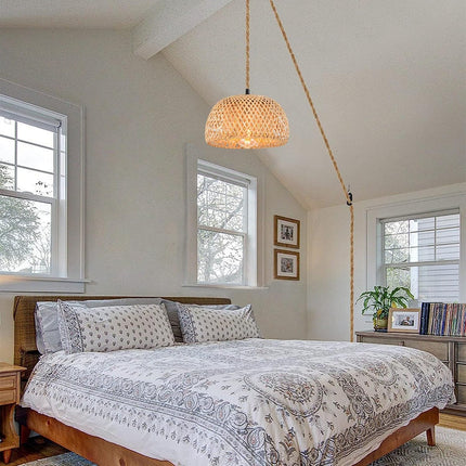 NAANN Plug in Pendant Light, Bamboo Rattan Pendant Lighting Fixtures Rustic Farm