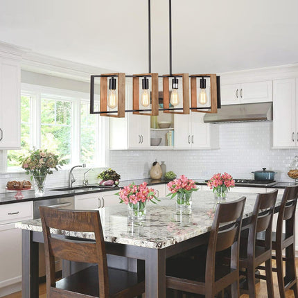 Black Farmhouse Pendant Light,1-Light Small Chandelier,Wood Dining Room Light Fi