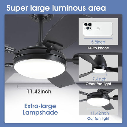 52 Inch Ceiling Fans with Lights and Remote,Black Outdoor Ceiling Fans with Dimm