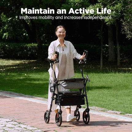 Purarelax Upright Rollator Walker, Stand Up Walkers with Armrest, 10" Wheels, Fr