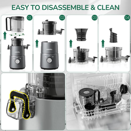 Canoly C03 Cold Press Juicer, 4.5" Wide Feed Chute Juicer Machine with 200W AC M