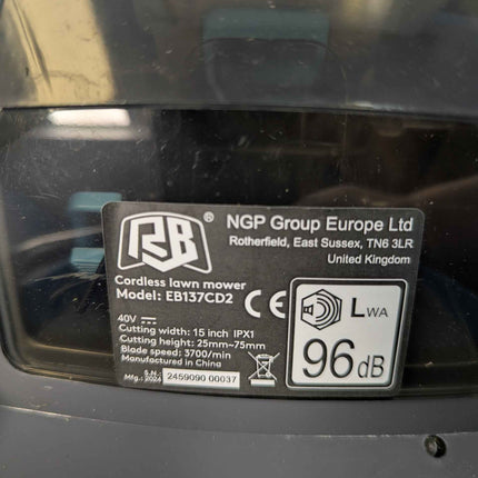 Cordless Lawn Mower 15 Inch(37cm) Deck Lightweight Lawn Mower 40V Lawnmower w/Br