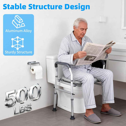 NouraVita Raised Toilet Seat with Handles, Toilet Seat Riser for Seniors with Adjustable Height & Width, 500lb Handicap Elevated Toilet Seat for Elderly, Pregnant, Fit Any Toilet