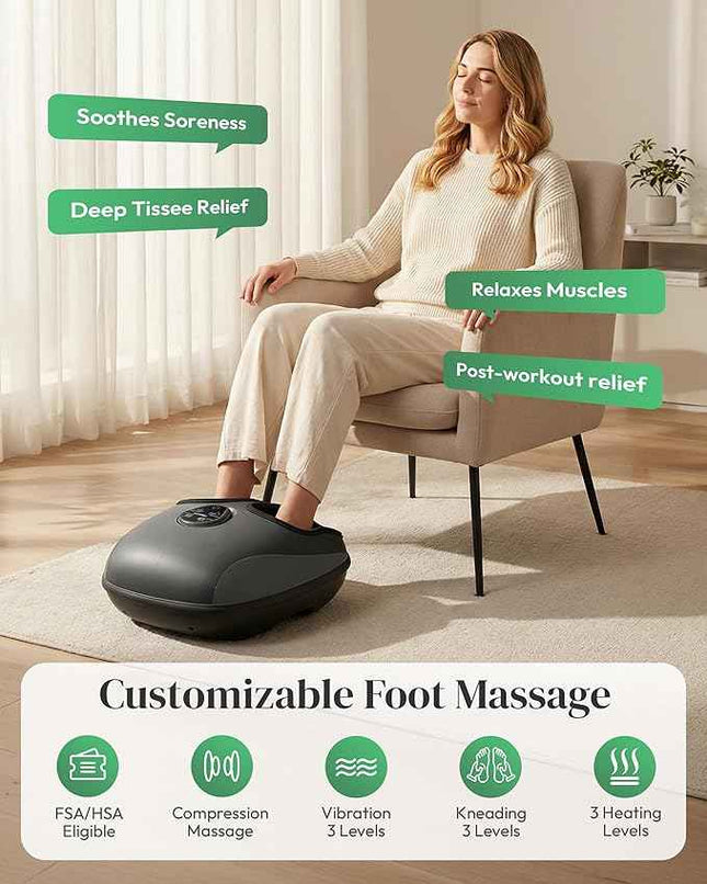 Foot Massager with Heat, Vibration, Compression, Shiatsu Feet Massager Machine f