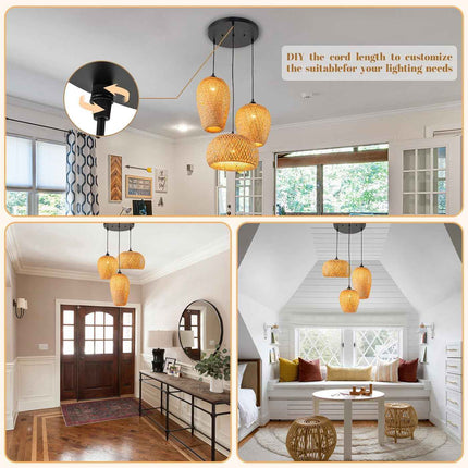 AOODU Rustic Rattan Pendant Light Fixture Farmhouse Bamboo Lighting fixtures 3-L