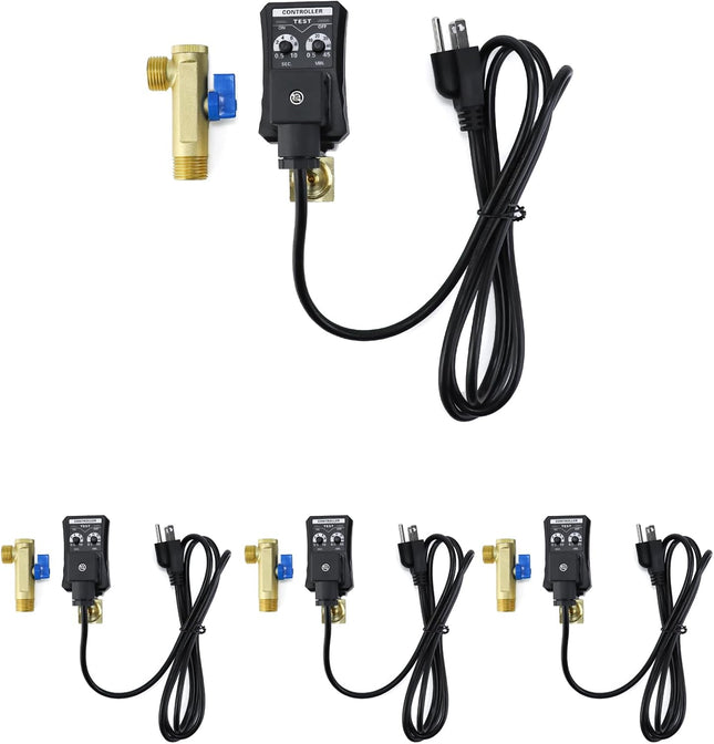 QWORK Automatic Timed Condensate Drain Valve, 4 Pack 1/2" Ac110v 2-Way Direct-Ac