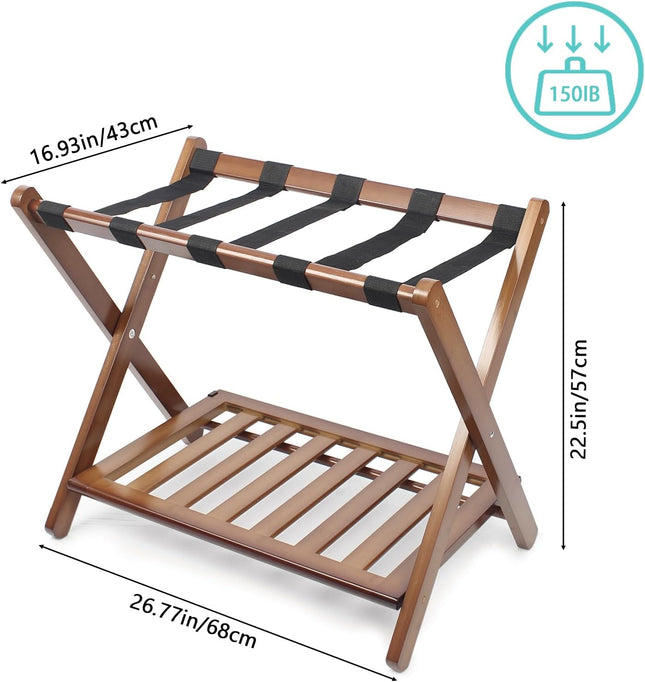 Set of ONE !! Smart FENDEE Fully Assembled Walnut Luggage Racks , 5 Nylon Straps Foldi