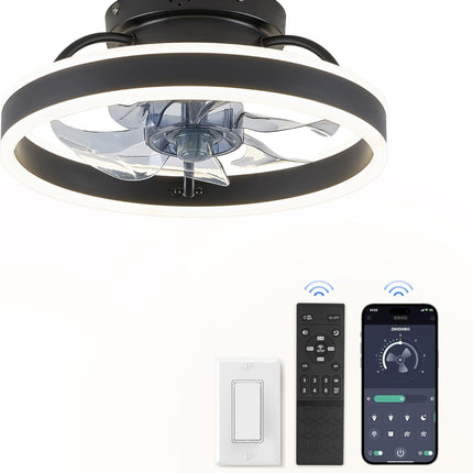 Ceiling Fans with Lights and Remote, 19.7'' Low Profile Ceiling Fans, 3000-6000K