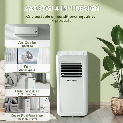 Incomplete — AAOBOSI 8000 BTU Portable Air Conditioner, 4-in-1 WiFi AC with Dehumidifier