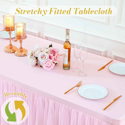 2 Pack Pink Table Cloth for 6 Foot Rectangle Tables, Pink Tulle Table Skirt Stre