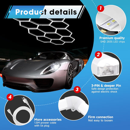 LZHOME Hexagon LED Garage Lights, 11 Grids 48 Pack, 52800 Lumens 5000K Natural White Ceiling Lighting for Shop & Gym