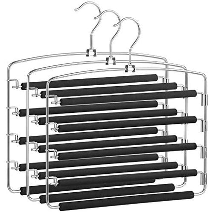 SONGMICS Trouser Hanger, Set of 3 Metal Clothes Hangers, Multiple Levels, Space
