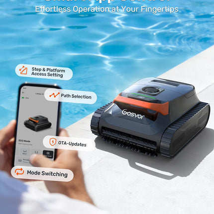 Gosvor LiteVac G1 Pool Vacuum Robot (2026), Wall, Waterline & Platform Cleaning, 200 Min Runtime, App Control, 15.2 lb