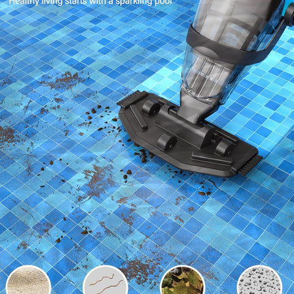 Ezasin Cordless Pool Vacuum for Above Ground & Inground Pools, Rechargeable Handheld with Telescopic Pole & Brush
