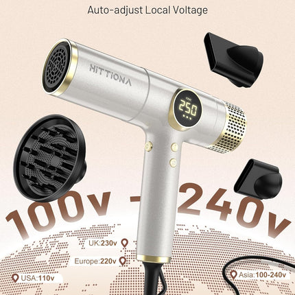 HITTIONA Dual Voltage Ionic Hair Dryer with Diffuser - 2000W Travel Blow Dryer f