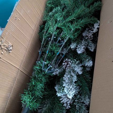 Senjie Artificial Christmas Tree 7 Foot Flocked Snow Trees Pine Cone Decoration Unlit 7FT