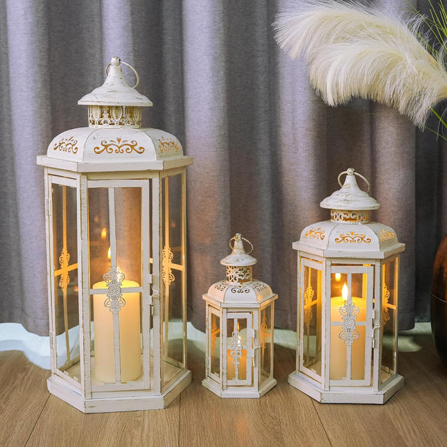 JHY DESIGN Set of 3 Decorative Candle Lanterns 20.5''&14"&10" H Outdoor Candle L