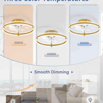 Ceiling Fans with Lights and Remote, 19.7'' Low Profile Ceiling Fans, 3000-6000K