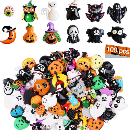 100PCS Halloween Slime Charms, Kalolary Halloween Resin Flatback Charms Kawaii H